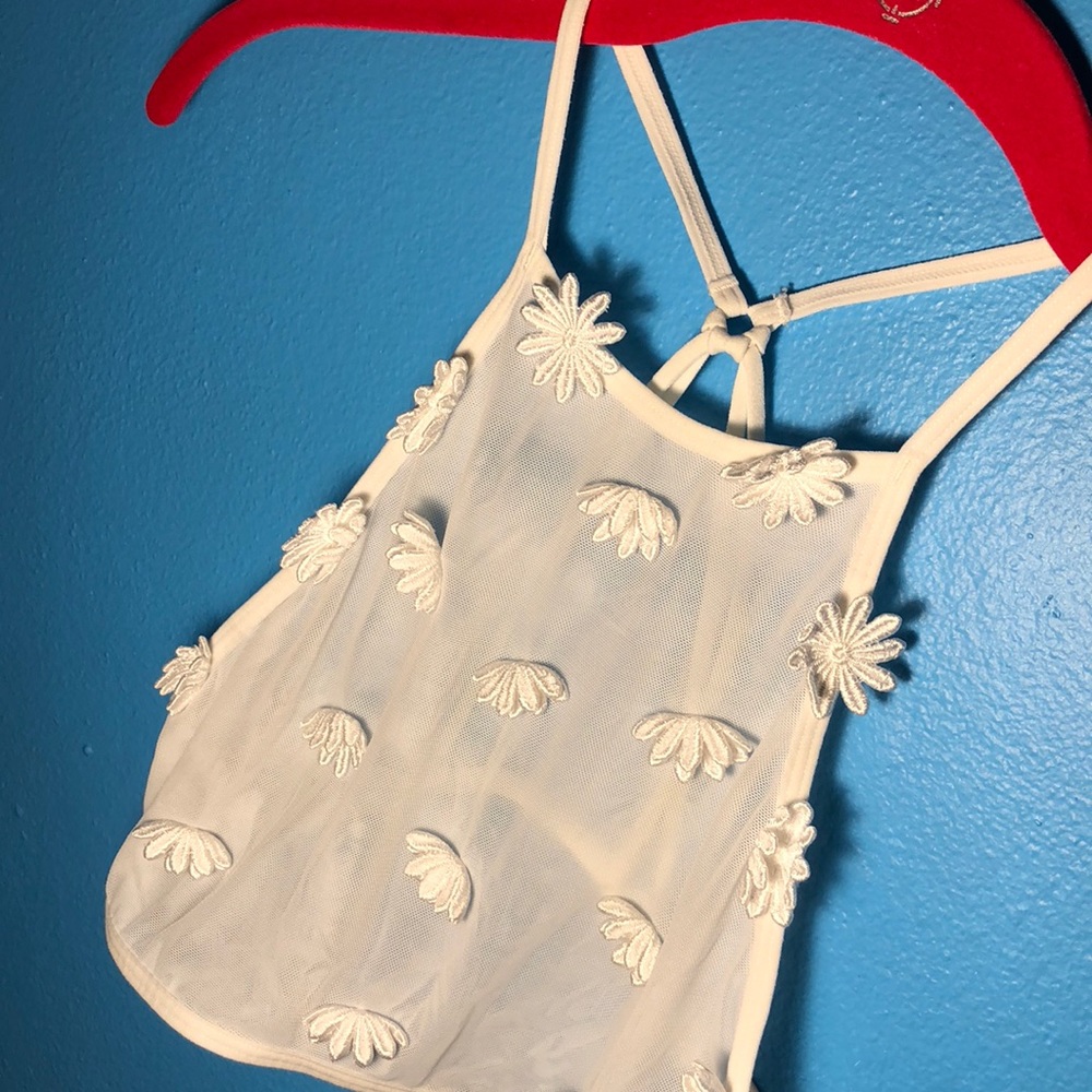 Forever 21 mesh floral cross cross crop top